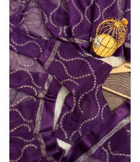 DB25 Beautiful Soft Viscose Georgette Jaal Sequence Emboridary Work Celebrity Inspired Saree.(Blouse Unstitched)