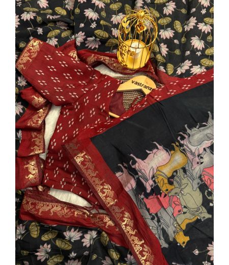 DB21 Beautiful Soft Mangalagiri Viscose Silk Kalamkari Printed Celebrity Inspired Saree.(Blouse Unstitched)