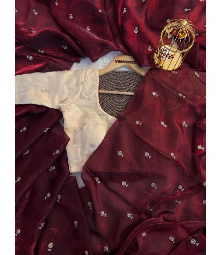 DB74 Beautiful Soft Imported Sattin Dual Shaded Sequence Zari Butti Work  Sarees. (Blouse Unstitched)