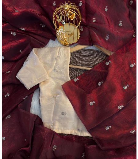 DB74 Beautiful Soft Imported Sattin Dual Shaded Sequence Zari Butti Work  Sarees. (Blouse Unstitched)