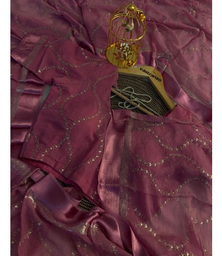 DB13 Beautiful Soft Viscose Sartin Border Jaal Work Celebrity Inspired Saree.(Blouse Unstitched).1