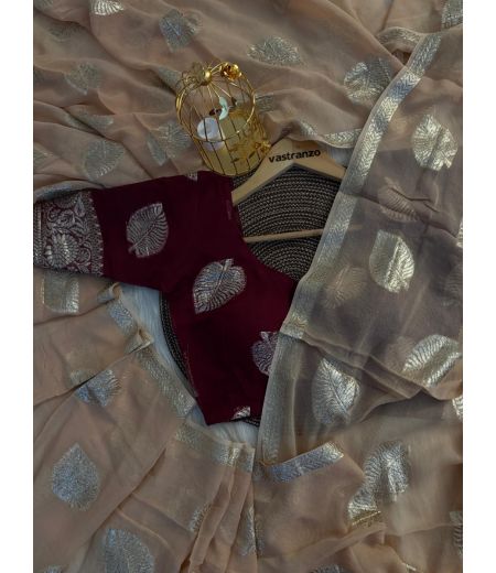 DB11 Beautiful Soft Viscose Georgette Leaf Jacquard Weaving Celebrity Inspired Saree.(Blouse Unstitched)