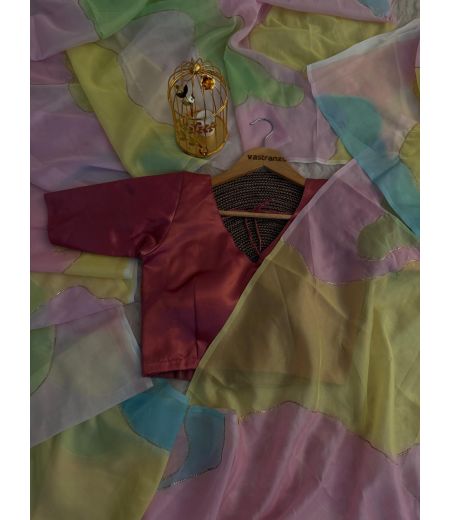 DB201 Beautiful Soft Tabi Silk Digital Printed Celebrity Inspired Saree.(Blouse Unstitched)