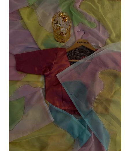 DB201 Beautiful Soft Tabi Silk Digital Printed Celebrity Inspired Saree.(Blouse Unstitched)