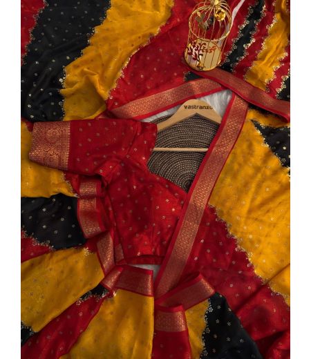 DB202 Beautiful Soft Banarasi Georgette Lehariya Sarees with Zari Weaving Border.