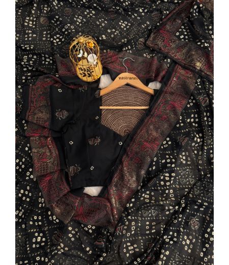 DB203 Beautiful Soft Bamber Viscose Georgette Black Colour Celebrity Inspired Saree.(UNSTITCHED BLOUSE)