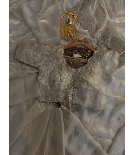 DB204 Beautiful Soft Sattin Silk Sequence Emboridary Work Celebrity Inspired Sarees with Designer Stitched Blouse.