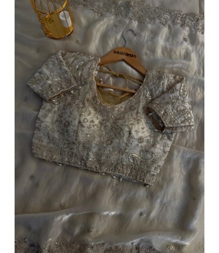 DB204 Beautiful Soft Sattin Silk Sequence Emboridary Work Celebrity Inspired Sarees with Designer Stitched Blouse.