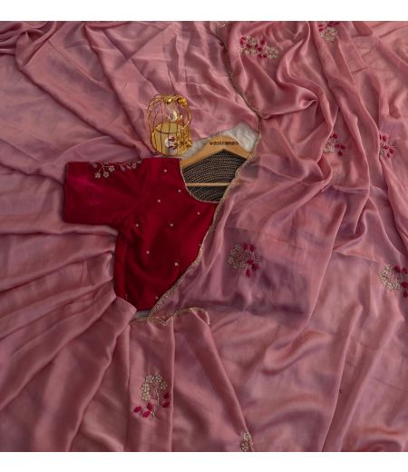 DB115 Beautiful Soft Two Tone Rangoli Silk Hand Floral Cutdana Work Celebrity Inspired Saree.(Blouse Unstitched)