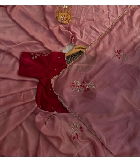 DB115 Beautiful Soft Two Tone Rangoli Silk Hand Floral Cutdana Work Celebrity Inspired Saree.(Blouse Unstitched)