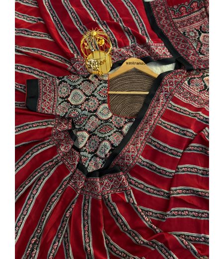DB109 Beautiful Softs Satin Silk Ajrakh Printed Celebrity Inspired Sarees.(Blouse Unstitched)