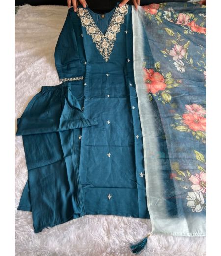 DB119 Roman Silk with Beautiful Embroidery With Sequence Work.