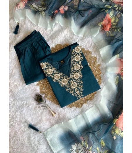 DB119 Roman Silk with Beautiful Embroidery With Sequence Work.