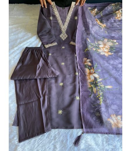 DB120 Roman Silk with Beautiful Embroidery With Sequence Work.