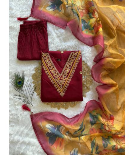 DB121  Roman Silk with Beautiful Embroidery With Sequence Work.