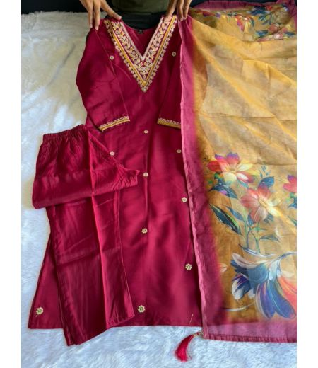 DB121  Roman Silk with Beautiful Embroidery With Sequence Work.