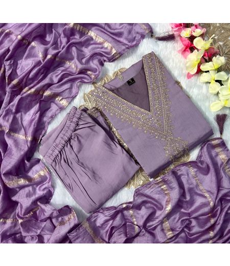 DB123 Roman Silk with Beautiful Embroidery With Sequence WorK.