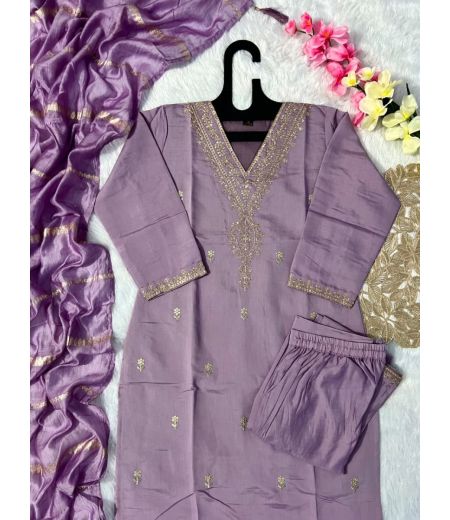 DB123 Roman Silk with Beautiful Embroidery With Sequence WorK.