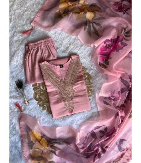 DB126 Roman Silk with Beautiful Embroidery With Sequence Work.