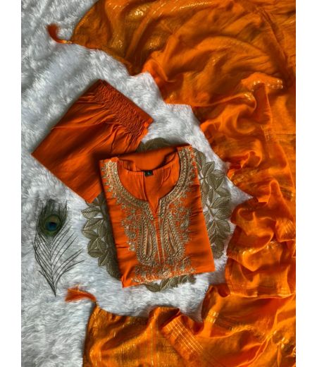 DB129 Roman Silk with Beautiful Embroidery With Sequence Work.