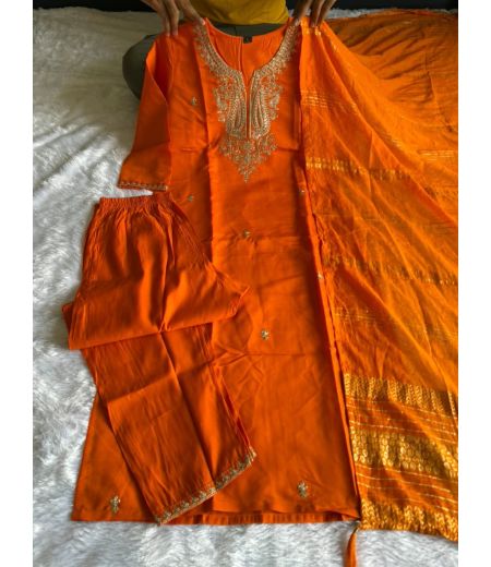 DB129 Roman Silk with Beautiful Embroidery With Sequence Work.