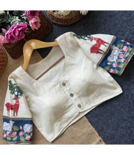 DB135 Pure Camric Cotton Diable Hand work with peach Blouse.