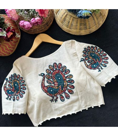 DB136 Pure Camric Cotton Diable Apllic Blouse.