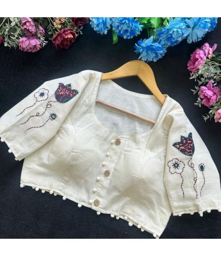 DB139 Pure Camric Cotton Diable Katha Work Blouse.