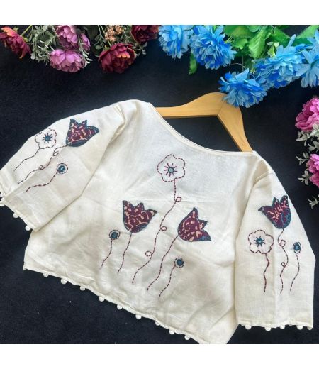 DB139 Pure Camric Cotton Diable Katha Work Blouse.