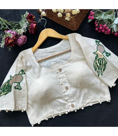 DB140 Pure Camric Cotton Diable Apllic Blouse.