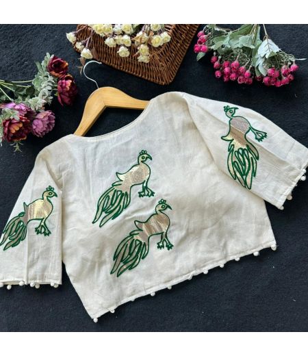 DB140 Pure Camric Cotton Diable Apllic Blouse.