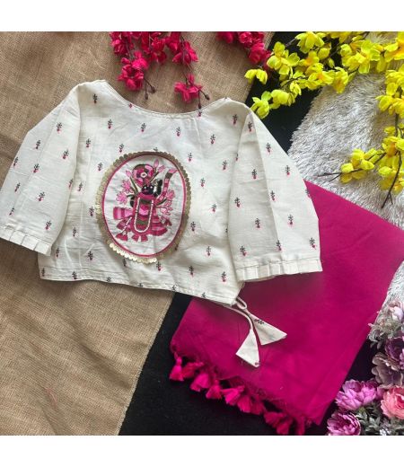 DB142 Cotton saree And Beautiful Havy  Cotton Apllic Blouse.