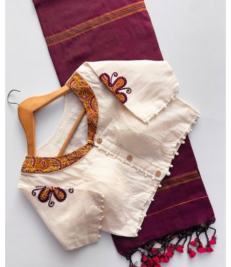 DB144 Cotton saree And Beautiful Heavy Cotton Apllic Blouse.