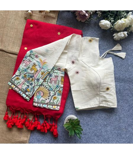 DB146 Cotton saree And Beautiful Heavy Embrodiary Blouse.