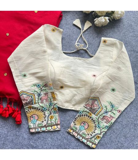 DB146 Cotton saree And Beautiful Heavy Embrodiary Blouse.