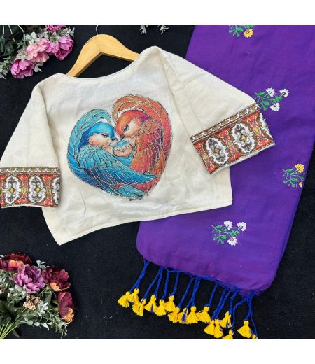 DB149 Cotton saree With Heavy Flower Embrodiary And Beautiful Heavy Cotton Blouse.