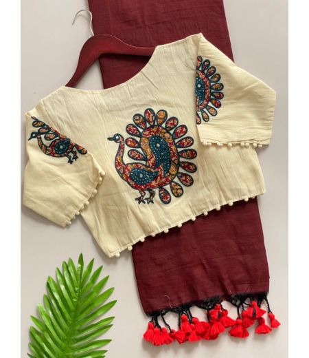 DB151 Cotton saree And Beautiful Heavy Cotton Apllic Blouse.