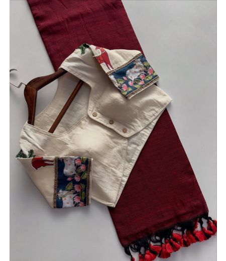 DB154 Cotton saree And Beautiful Heavy Cotton Apllic Blouse.