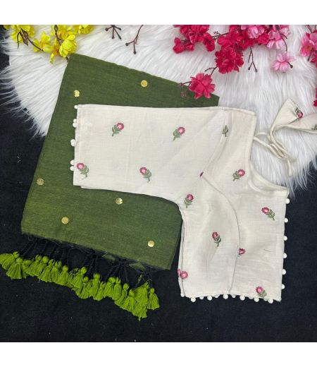 DB155 Cotton saree With Beautiful Ginni And Beautiful Heavy Cotton Blouse.