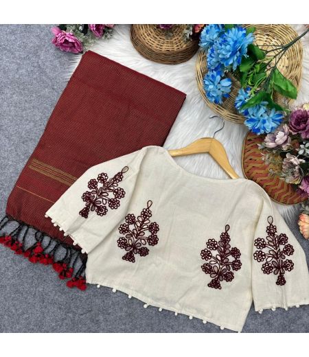 DB156 Cotton Zari saree And Beautiful Heavy Gota Apllic Blouse.