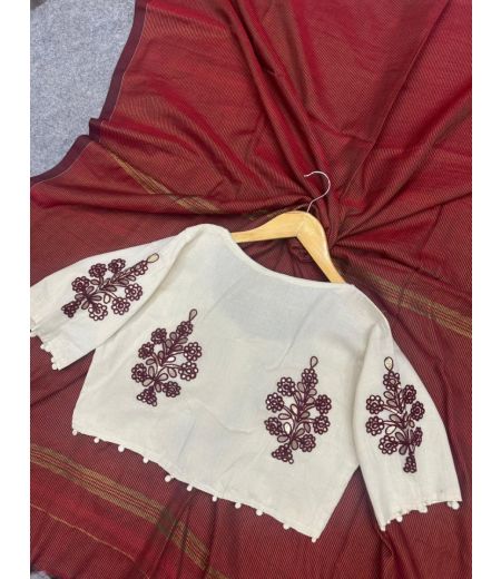 DB156 Cotton Zari saree And Beautiful Heavy Gota Apllic Blouse.