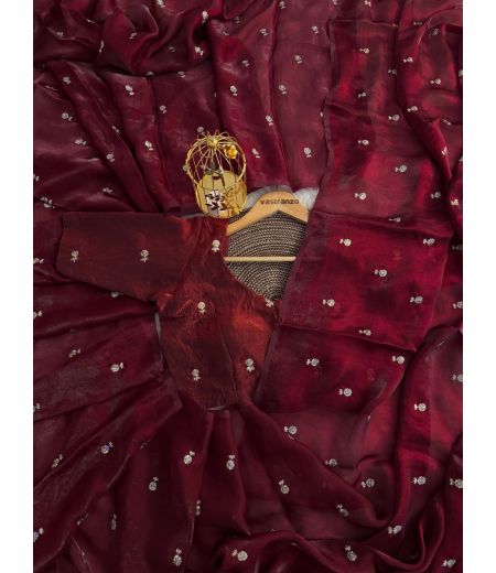 DB102 Beautiful Soft Imported Sattin Dual Shaded Sequence Zari Butti Work Celebrity Inspired Sarees. (Blouse Unstitched)