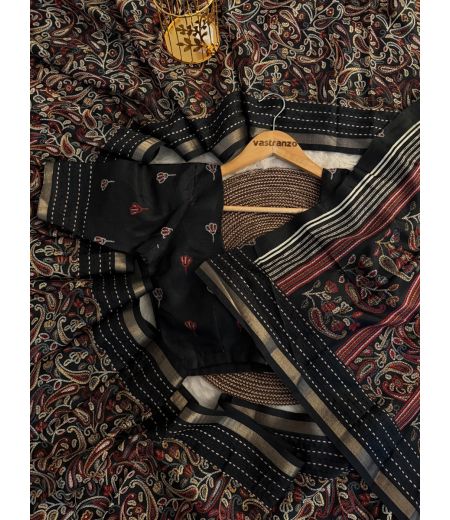 DB105 Beautiful Soft Cotton Crape Silk Kantha Work Celebrity Inspired Sarees.(Blouse Unstitched)