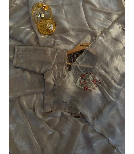 DB174 Beautiful Soft Satin Handwork Celebrity Inspired Saree.(Blouse Unstitched)