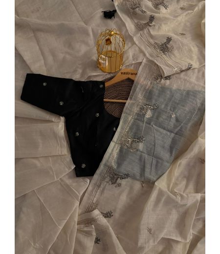 DB173 Beautiful Soft Chanderi Silk Embroidery Work Celebrity Inspired Sarees.(Blouse Unstitched)