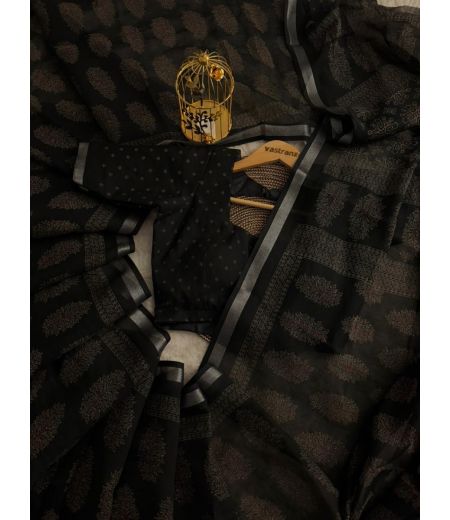 DB162 Beautiful Soft Cotton Silk Ajrakh Printed Celebrity Inspired Sarees.(Blouse Unstitched)