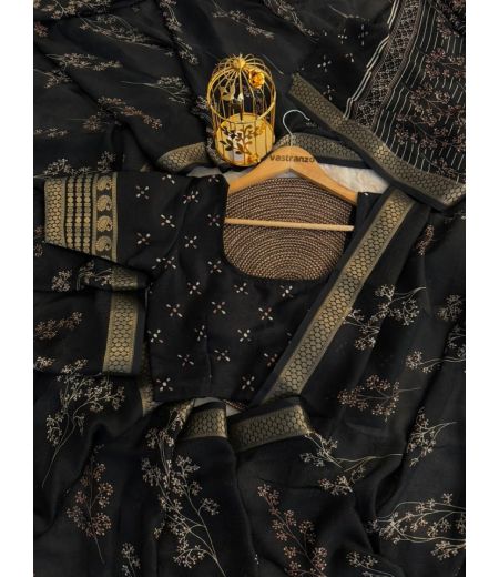 DB207 Beautiful Soft Marshmallow Silk Elegant Printed Sarees.(Blouse Unstitched)