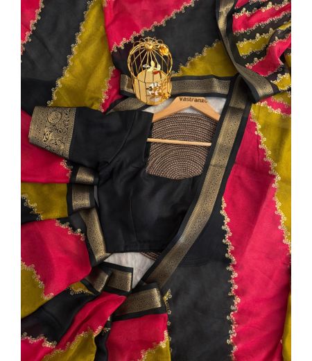 DB181 Beautiful Soft Banarasi Georgette Lehariya Sarees with Zari Weaving Border. (Unstitched Blouse)