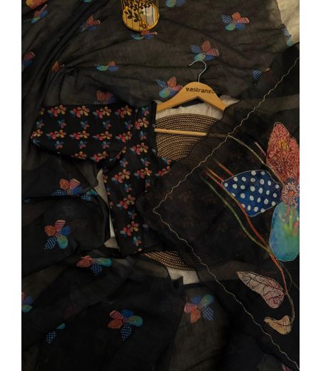 DB183 Beautiful Linen Digital Printed Zari Work Celebrity Inspired Saree.(Blouse Unstitched)