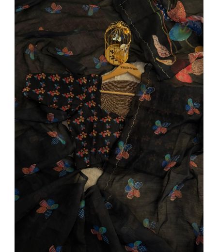 DB183 Beautiful Linen Digital Printed Zari Work Celebrity Inspired Saree.(Blouse Unstitched)